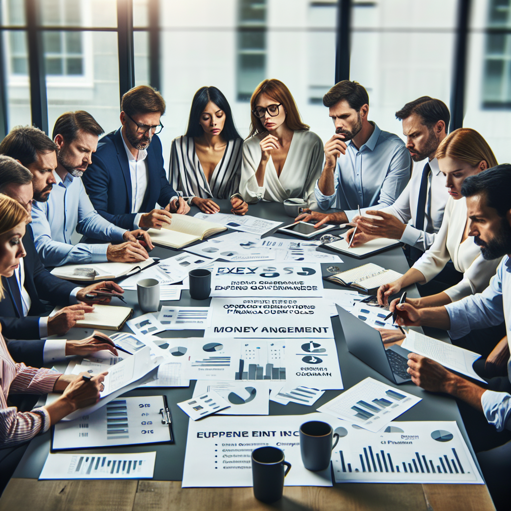 Cross-functional money management team analysing expense governance templates, risk matrices, and compliance checklists around table to align Ghana operations with prudent financial controls.